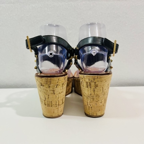 Tory Burch Dale Cork Wedge Size 8M Gold Spike Leather Thong Sandals - Picture 3 of 10